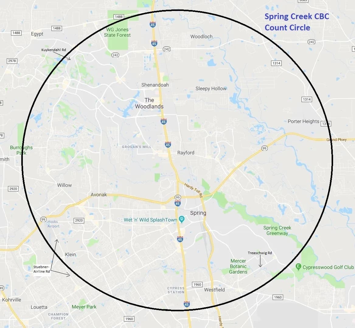 Spring Creek CBC Count Circle - 2018 google map