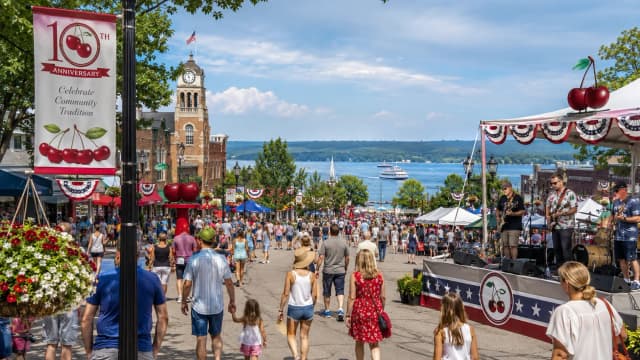 Downtown Traverse City during the National Cherry Festival’s 100th anniversary