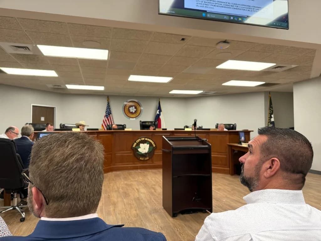 Magnolia City Council meeting at Magnolia City Hall during consideration of a rezoning ordinance