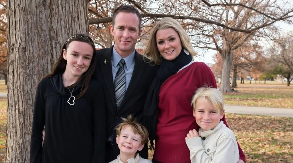 Jesse Mahan with his wife and children outdoors in Georgetown, Texas