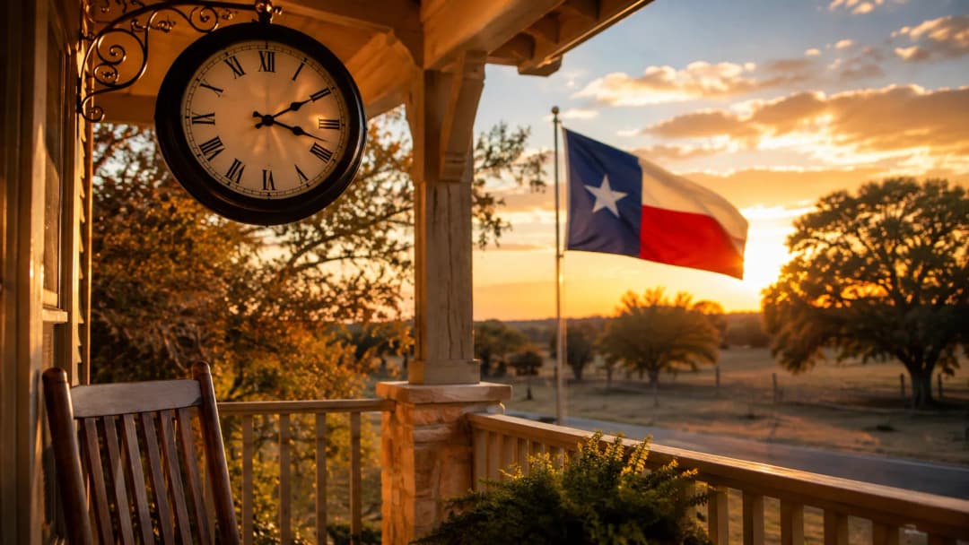 American family adjusting an analog clock in autumn during the daylight saving debate