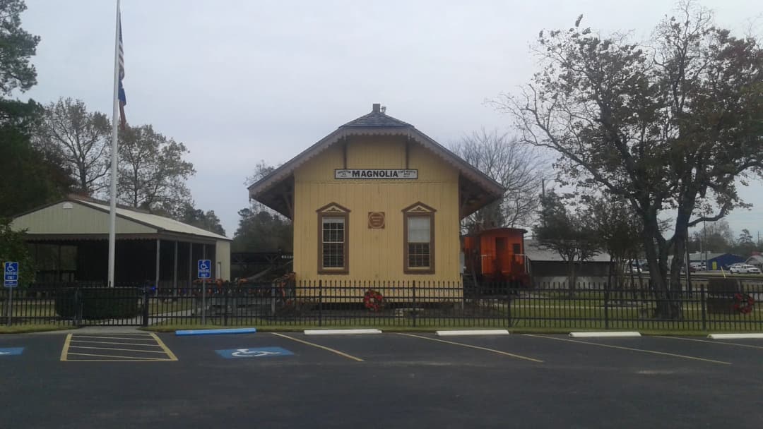 The historic railroad depot in Magnolia, Texas