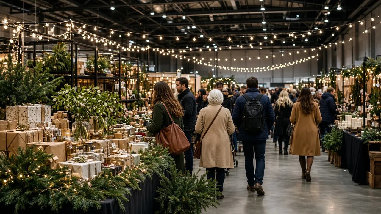 Holiday shopping market inside a convention hall