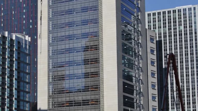The glass-fronted U.S. Courthouse tower in downtown Seattle