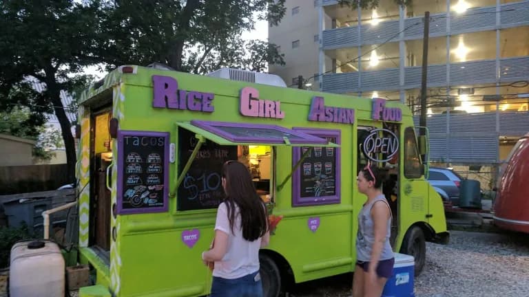 A food truck parked on a street in Austin, Texas