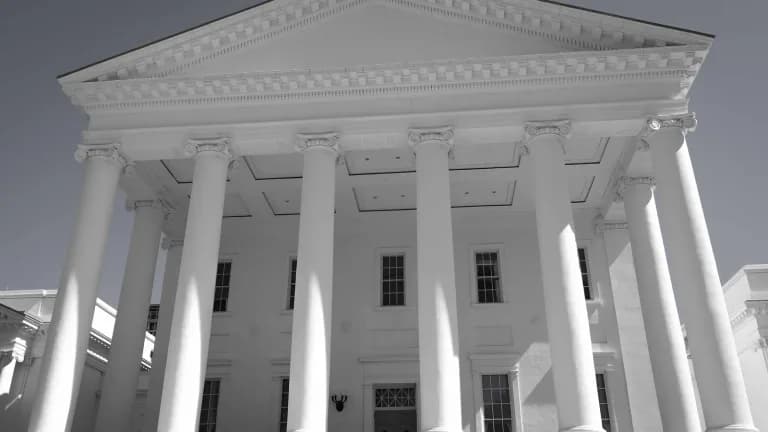 The columned south portico of the Virginia State Capitol in Richmond