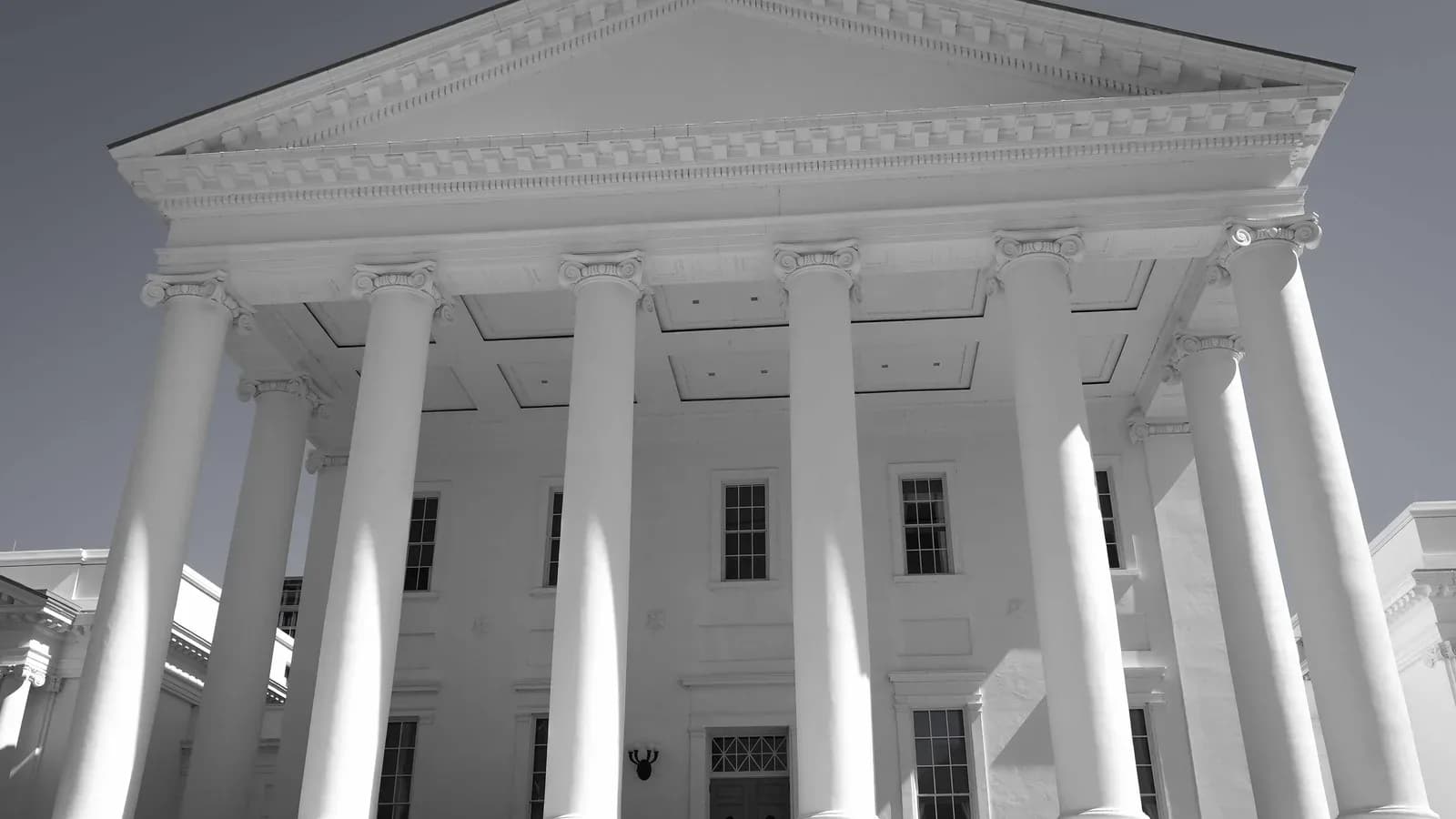 The columned south portico of the Virginia State Capitol in Richmond