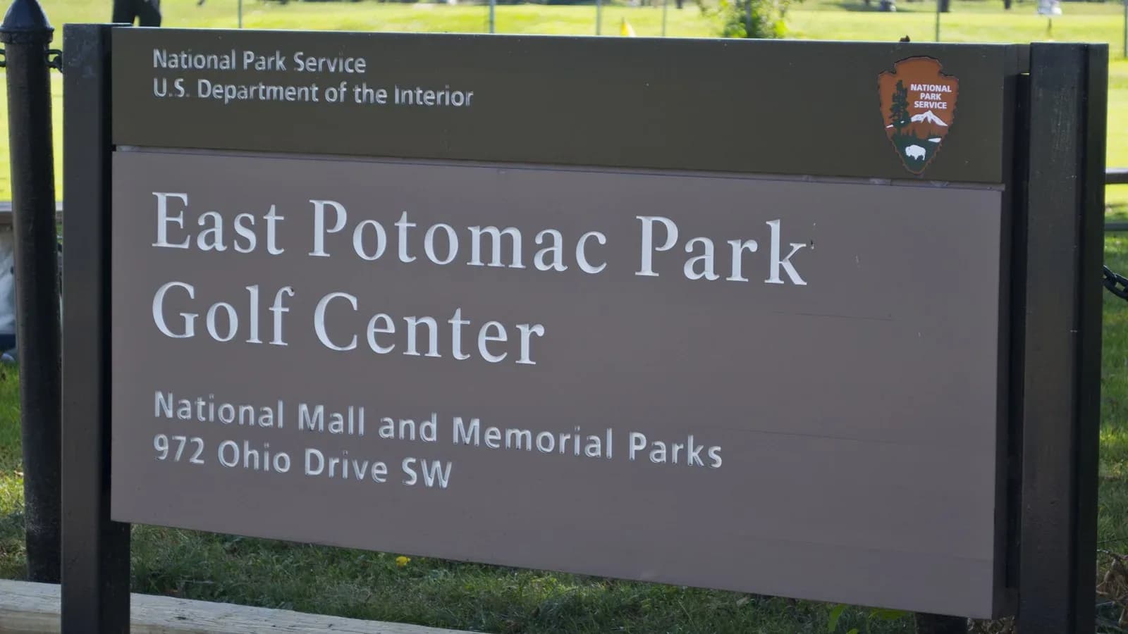 National Park Service sign for the East Potomac Park Golf Center at 972 Ohio Drive SW in Washington