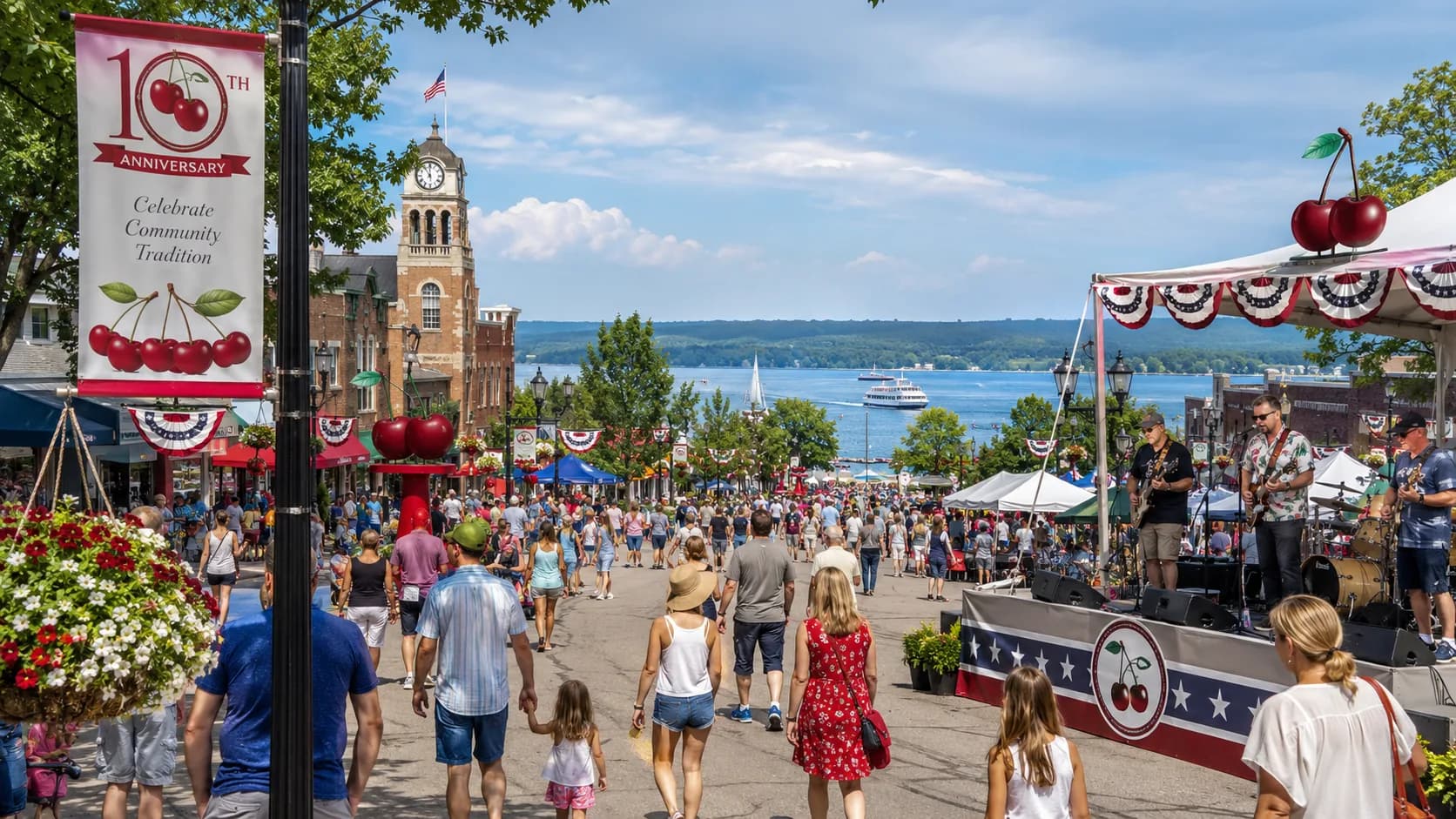Downtown Traverse City during the National Cherry Festival’s 100th anniversary