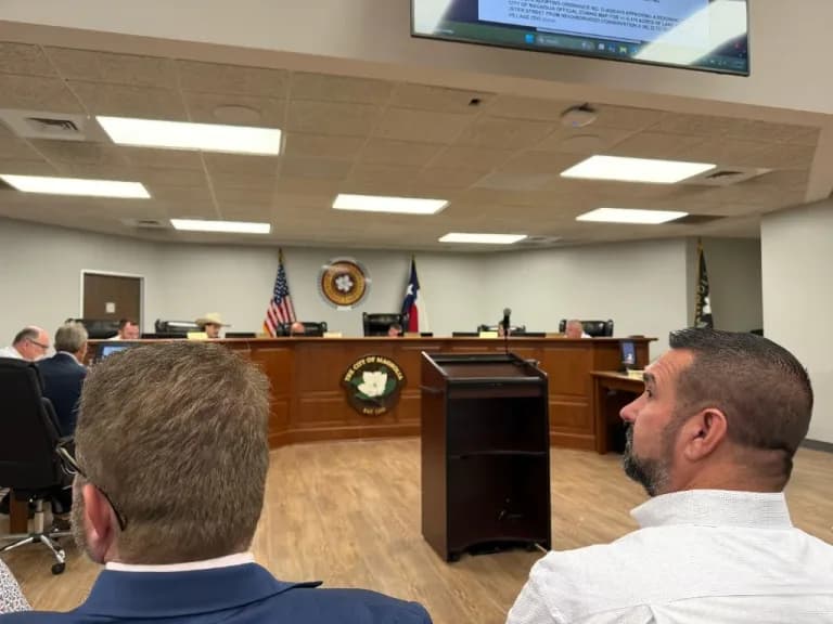 Magnolia City Council meeting at Magnolia City Hall during consideration of a rezoning ordinance