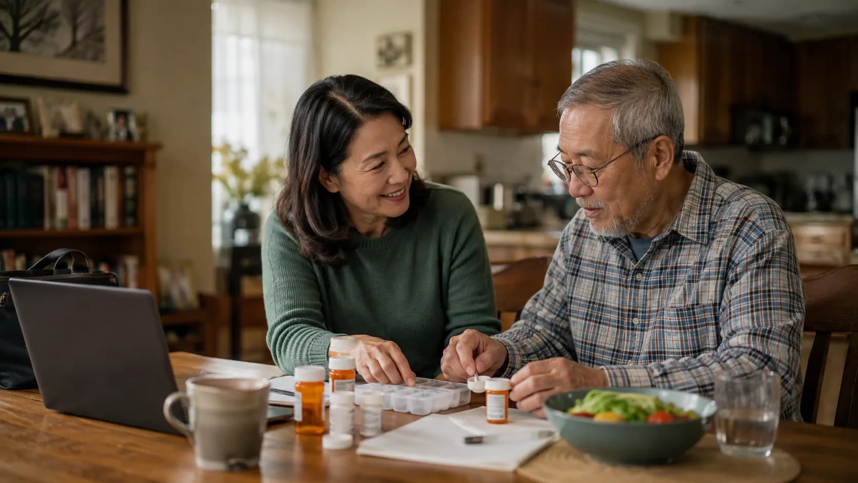 Older adults from the baby boomer generation walking through a familiar neighborhood