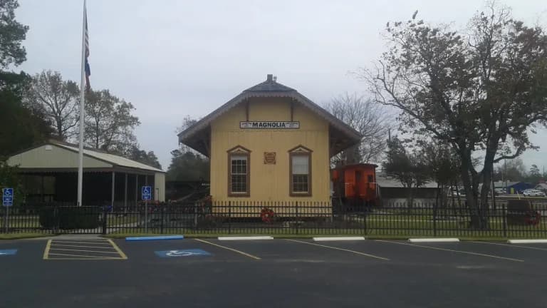 The historic railroad depot in Magnolia, Texas