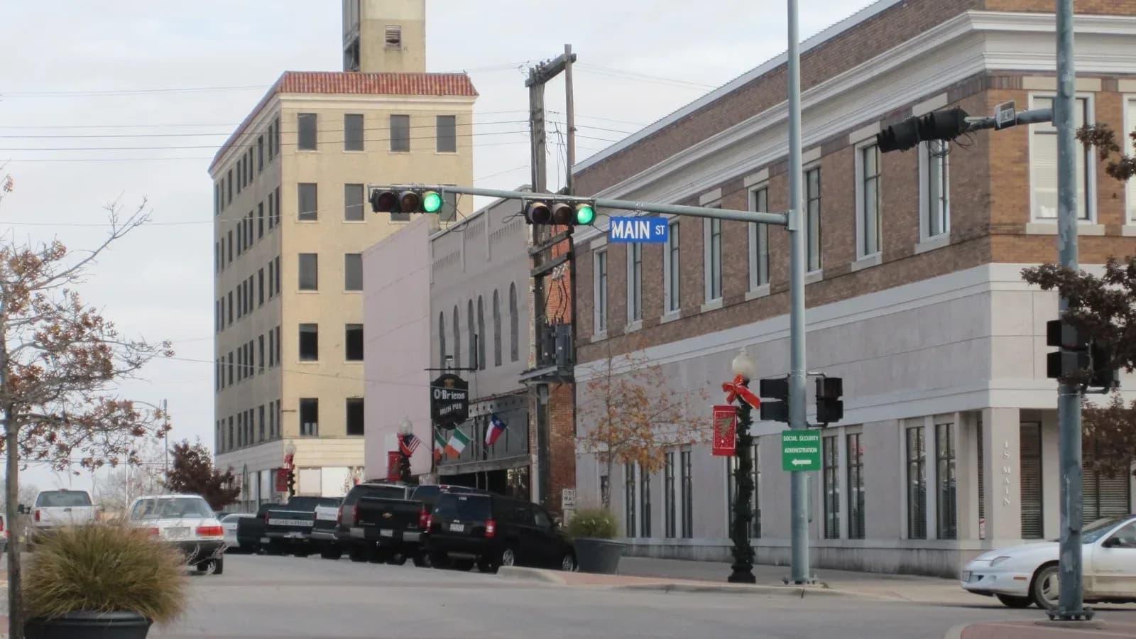 Brick and stone buildings along Main Street in downtown Temple, Texas