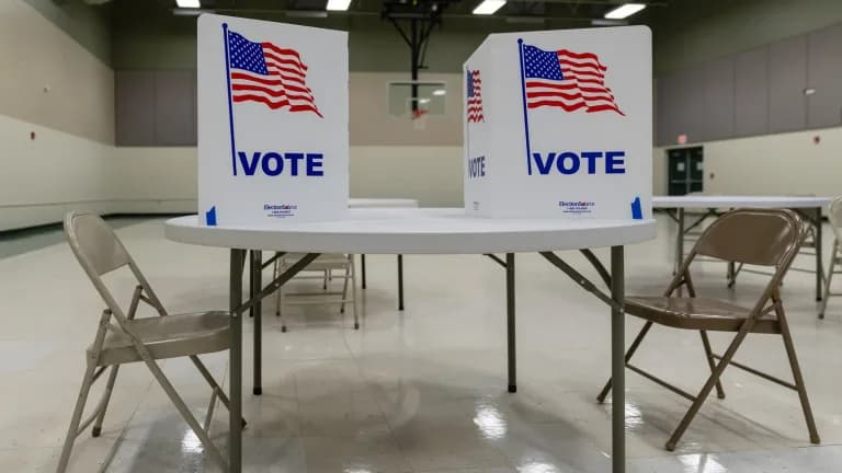 Voting booths set up inside a church used as a polling place