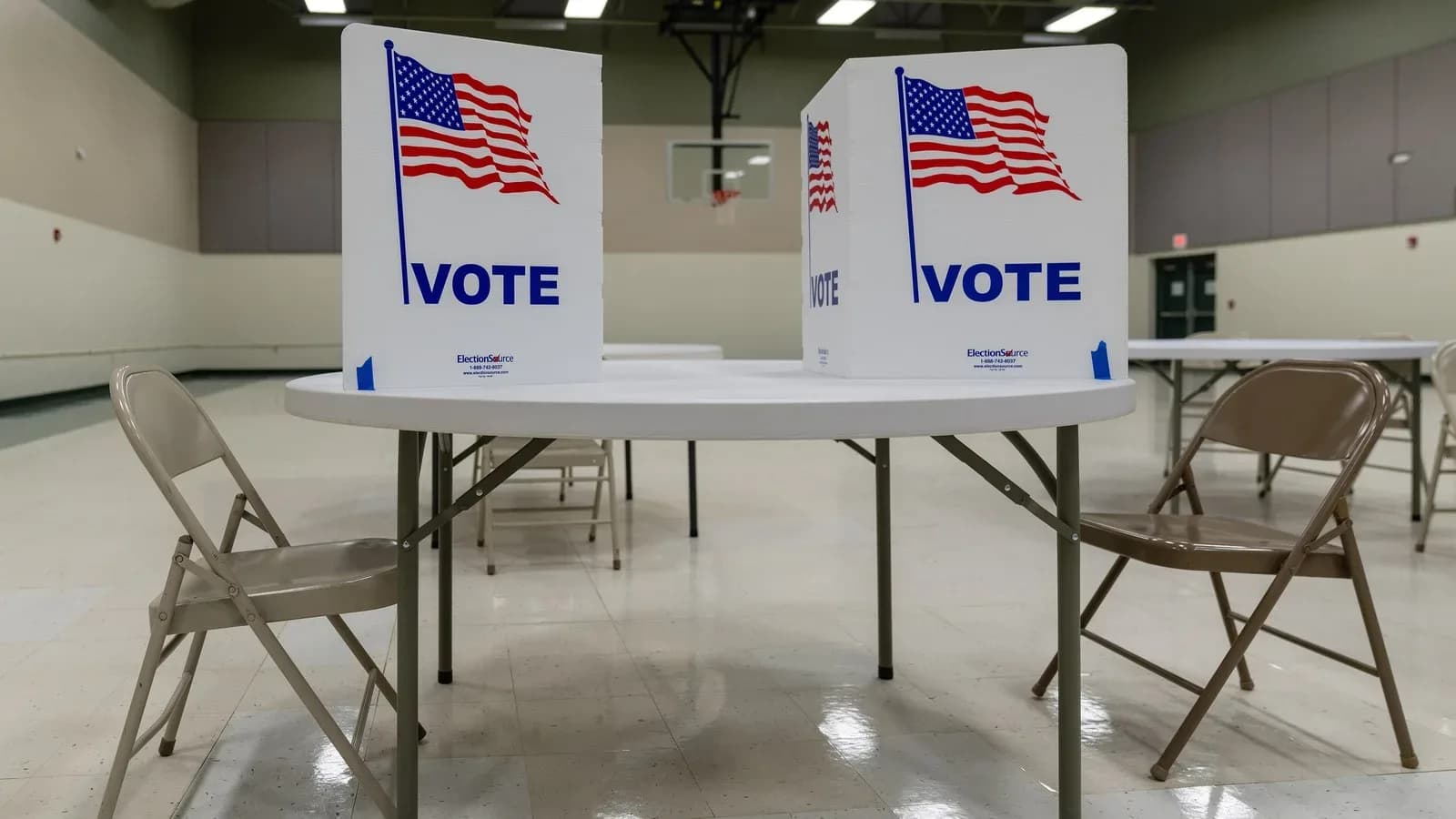 Voting booths set up inside a church used as a polling place