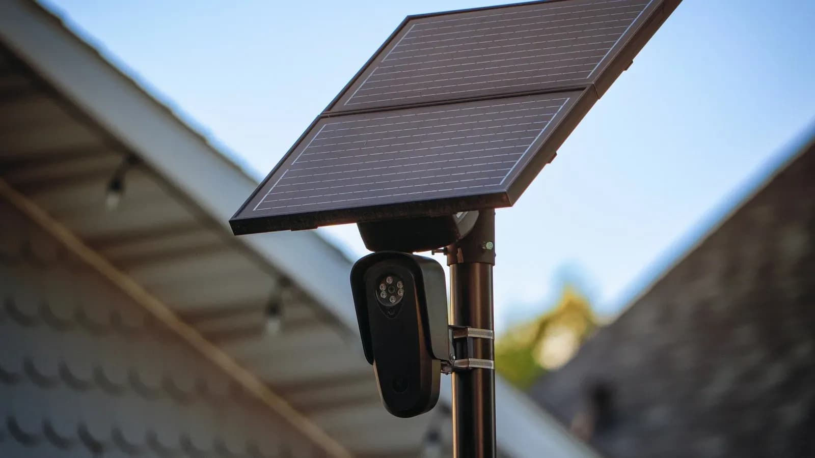 A Flock Safety license plate reader camera on a pole