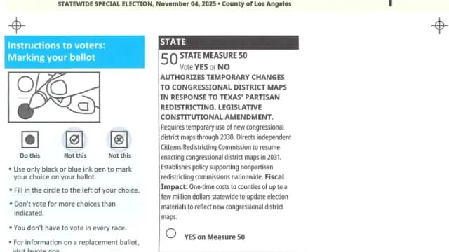 Page of a Los Angeles County ballot with voter instructions and a state measure