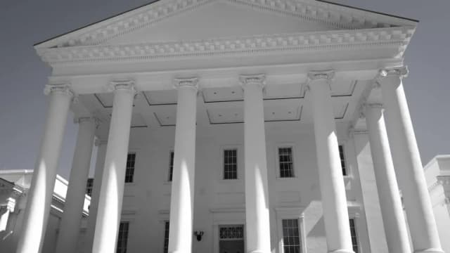 The columned south portico of the Virginia State Capitol in Richmond