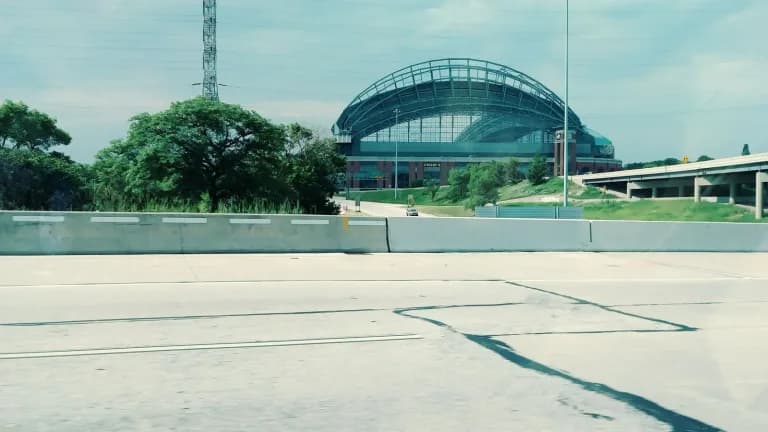 American Family Field, home of the Milwaukee Brewers, seen from Interstate 94