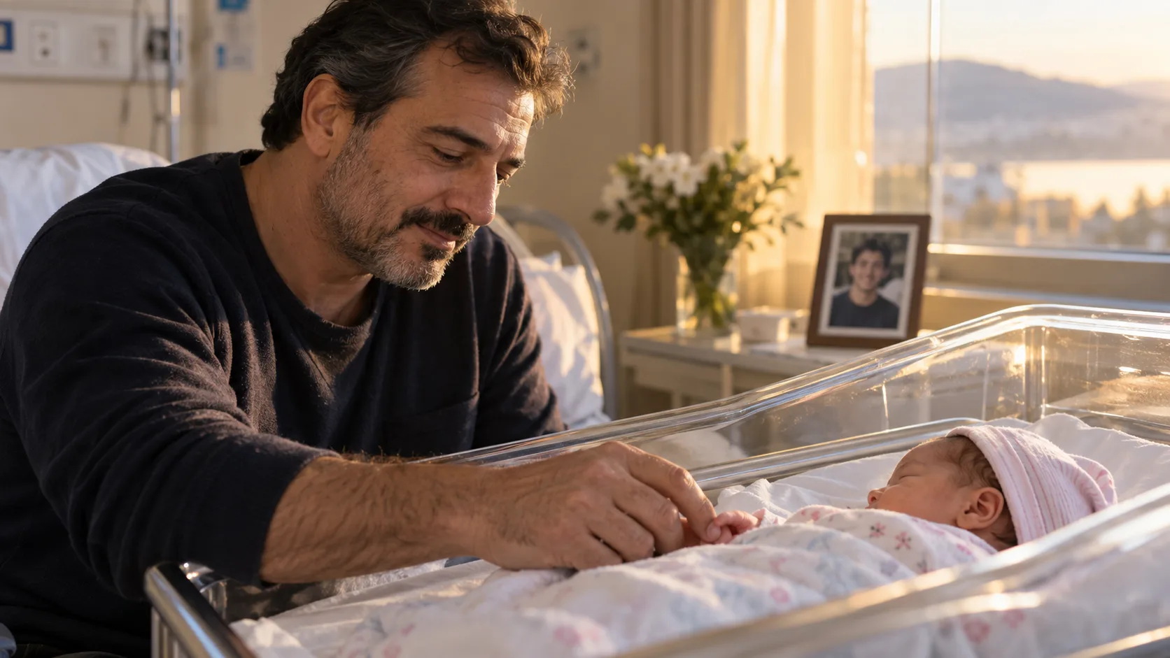 Georgia's arrival brought new life into a family that still carries the memory of Giorgos — AI-generated editorial illustration