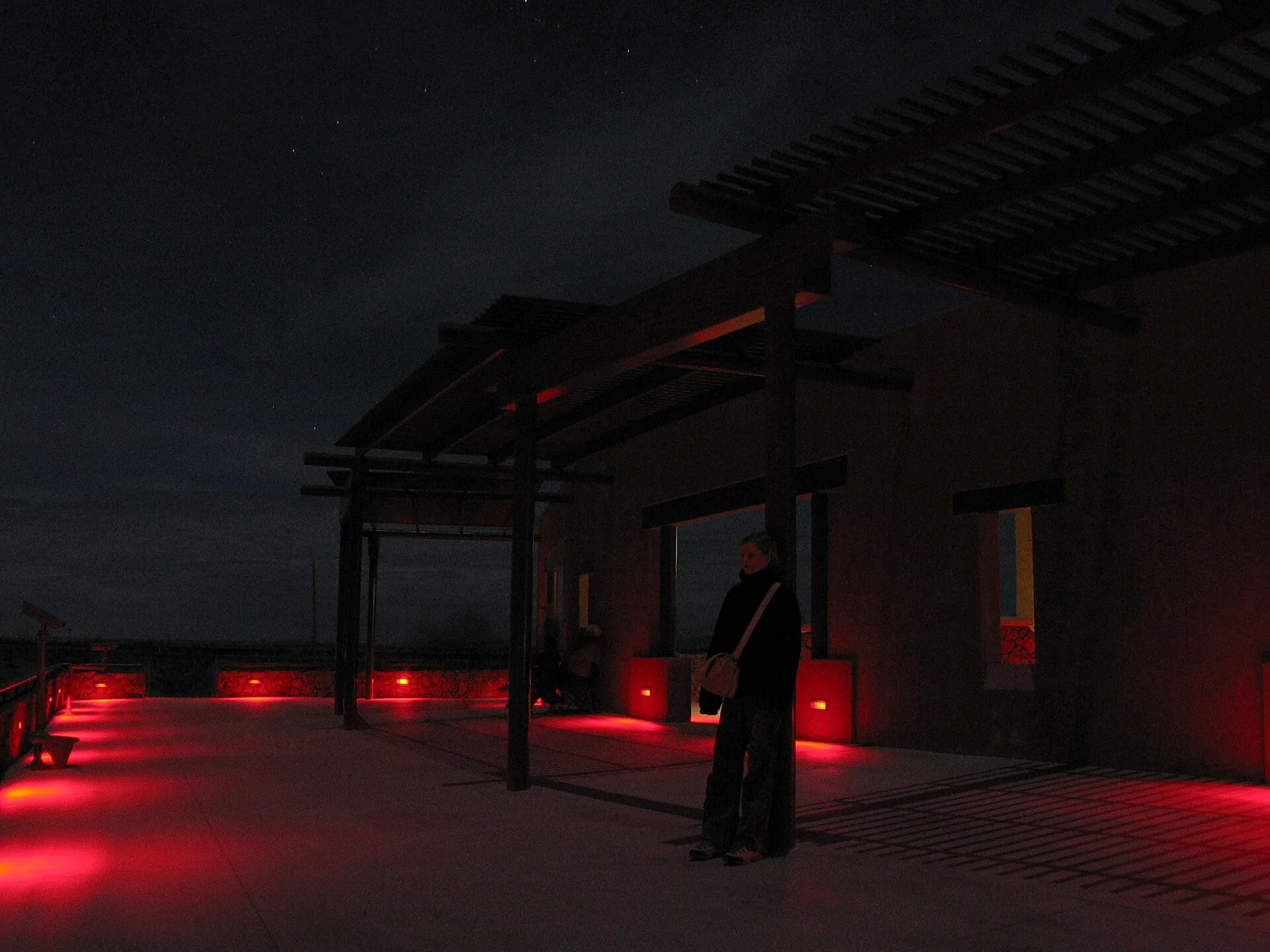 The Marfa Lights viewing area east of Marfa, Texas, at night