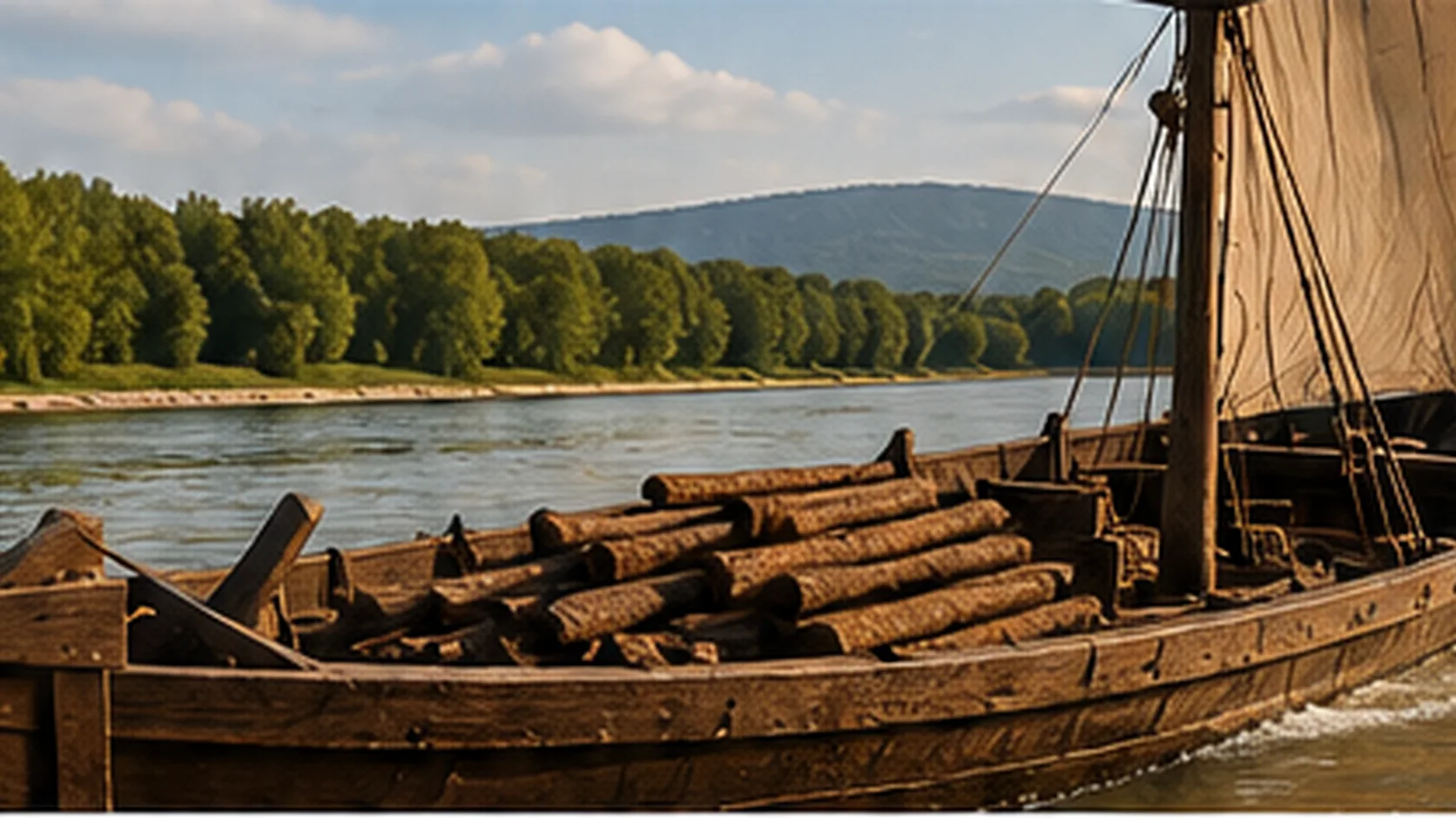 Illustrative reconstruction of iron cargo moving by river in Iron Age Europe. No vessel from the Deinham find has been discovered