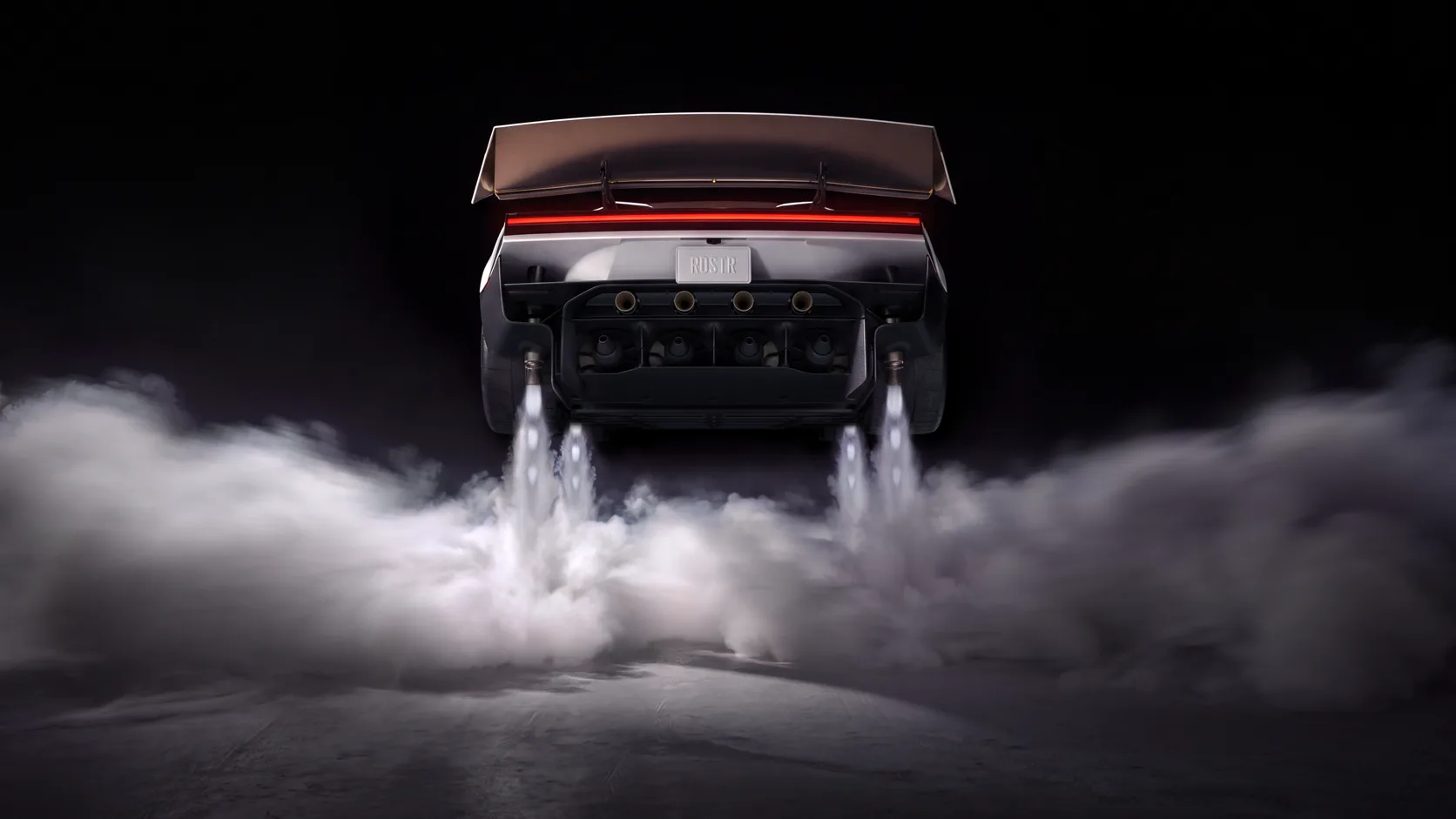 Cold-gas thrusters fire behind the Roadster, showing the SpaceX-assisted system used for acceleration and aerial control. Courtesy of Tesla, Inc.