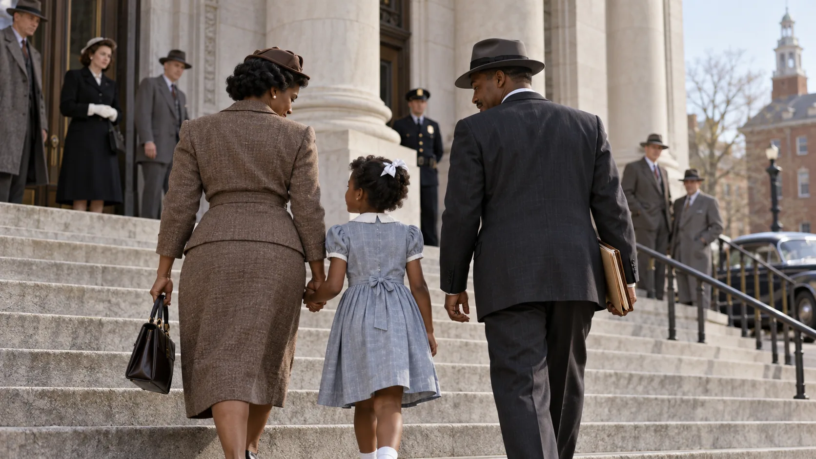 Illustrative scene representing the 1952 Delaware court victory that ordered Black students admitted to white schools
