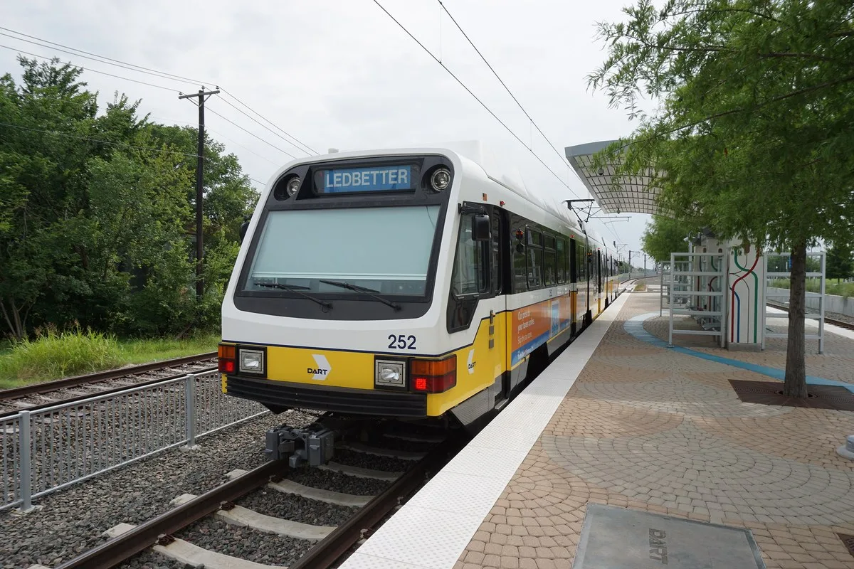 A DART light rail train at Downtown Rowlett Station