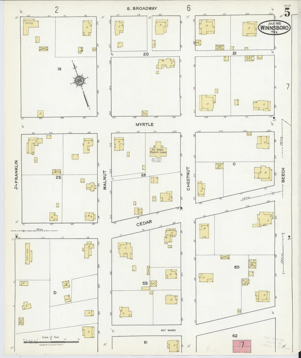 A 1921 Sanborn fire insurance map showing blocks of Winnsboro, Texas