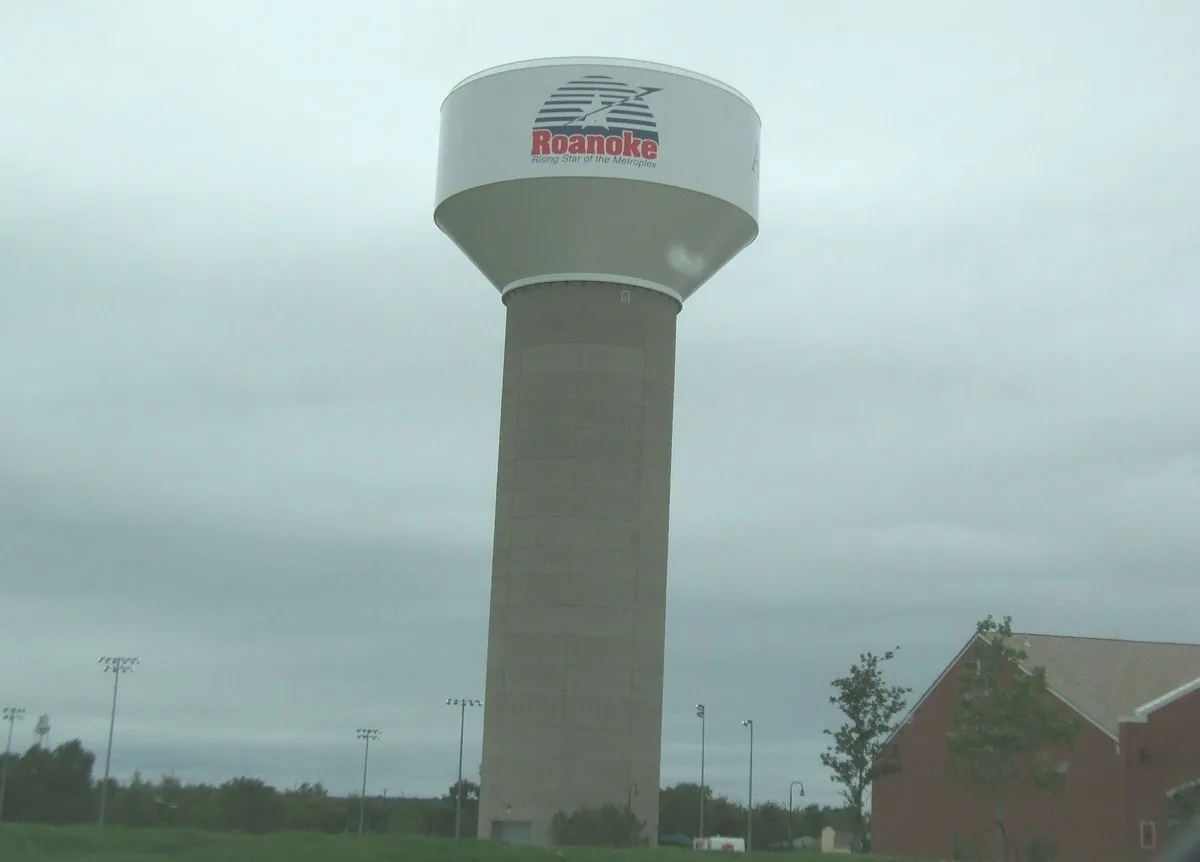 Roanoke's water tower with the city logo