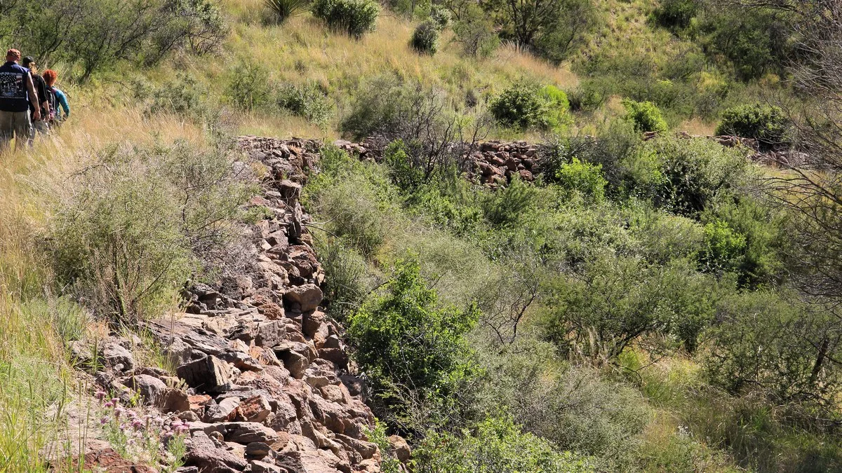 A stone retaining wall along the Old CCC Trail in Davis Mountains State Park