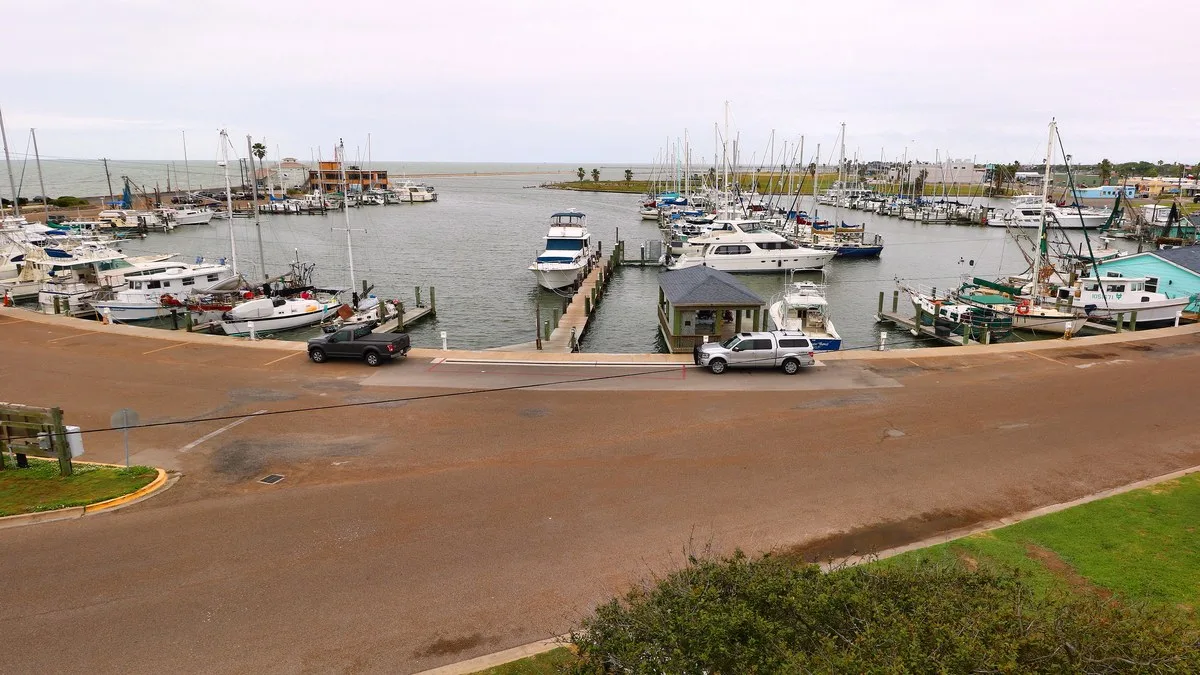 Boats docked at the Rockport Marina in Rockport, Texas