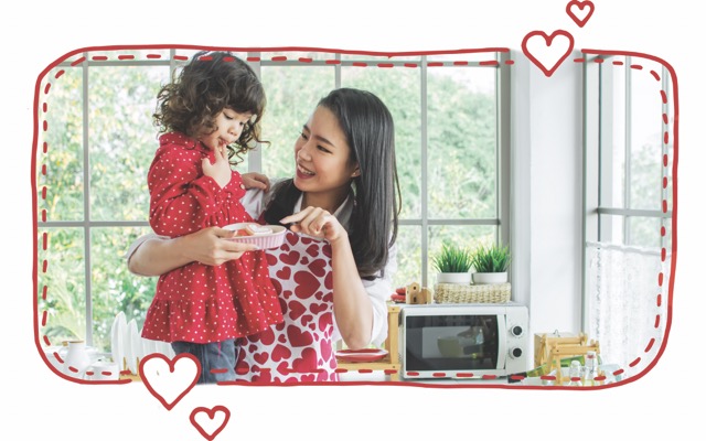 Valentine'sDay Mom cooking with Daughter