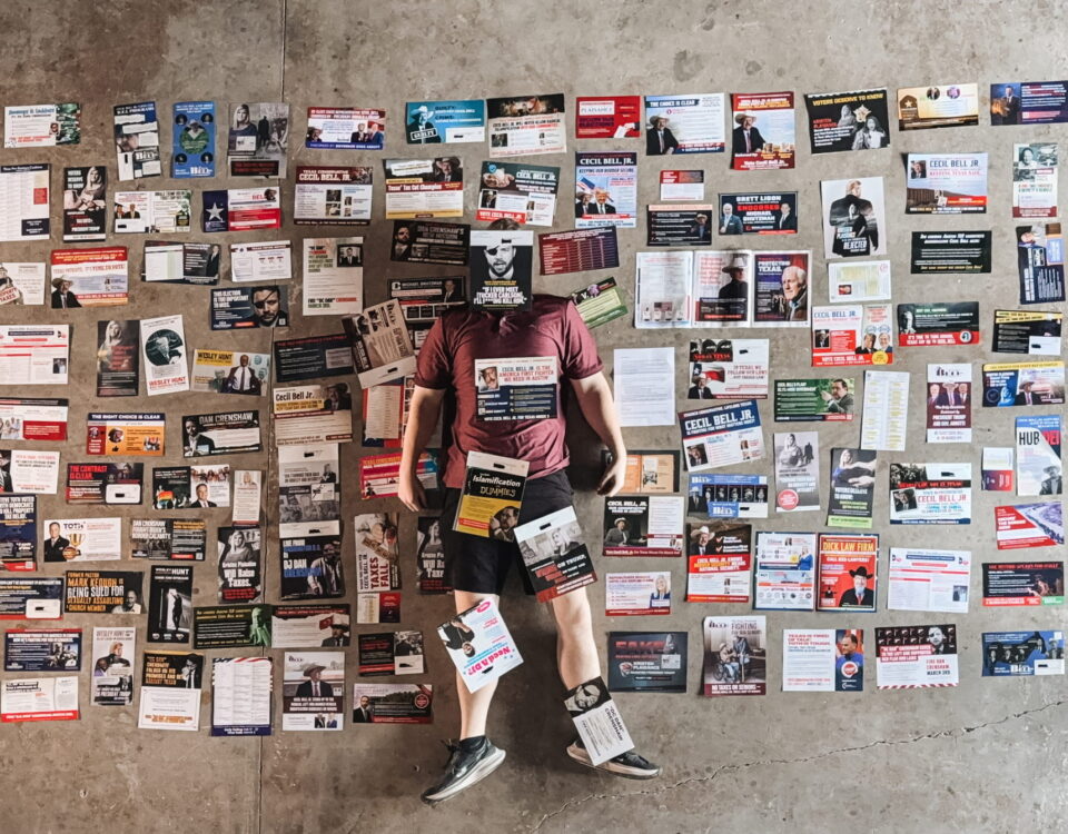 Voter overwhelmed by Montgomery County Republican Primary mailers and 2026 Texas election campaign literature