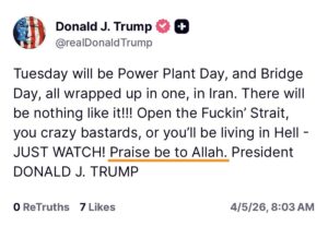 Praise be to Allah Post from President Trump on Easter Sunday